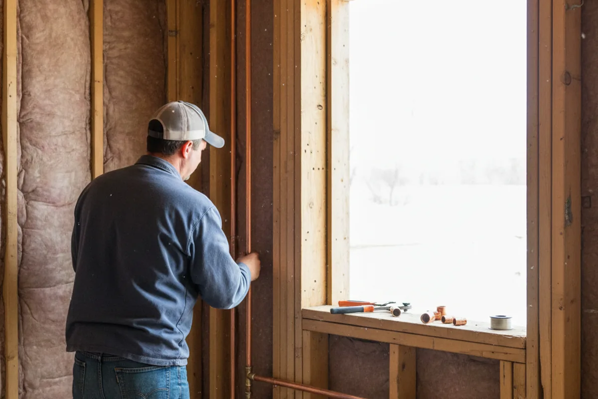 Licensed plumber running new copper supply lines in a Husser home